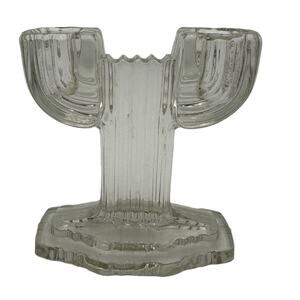 Vtg Anchor Hocking Double Candlestick Queen Mary Clear 4.5" Art Deco 1936-1949